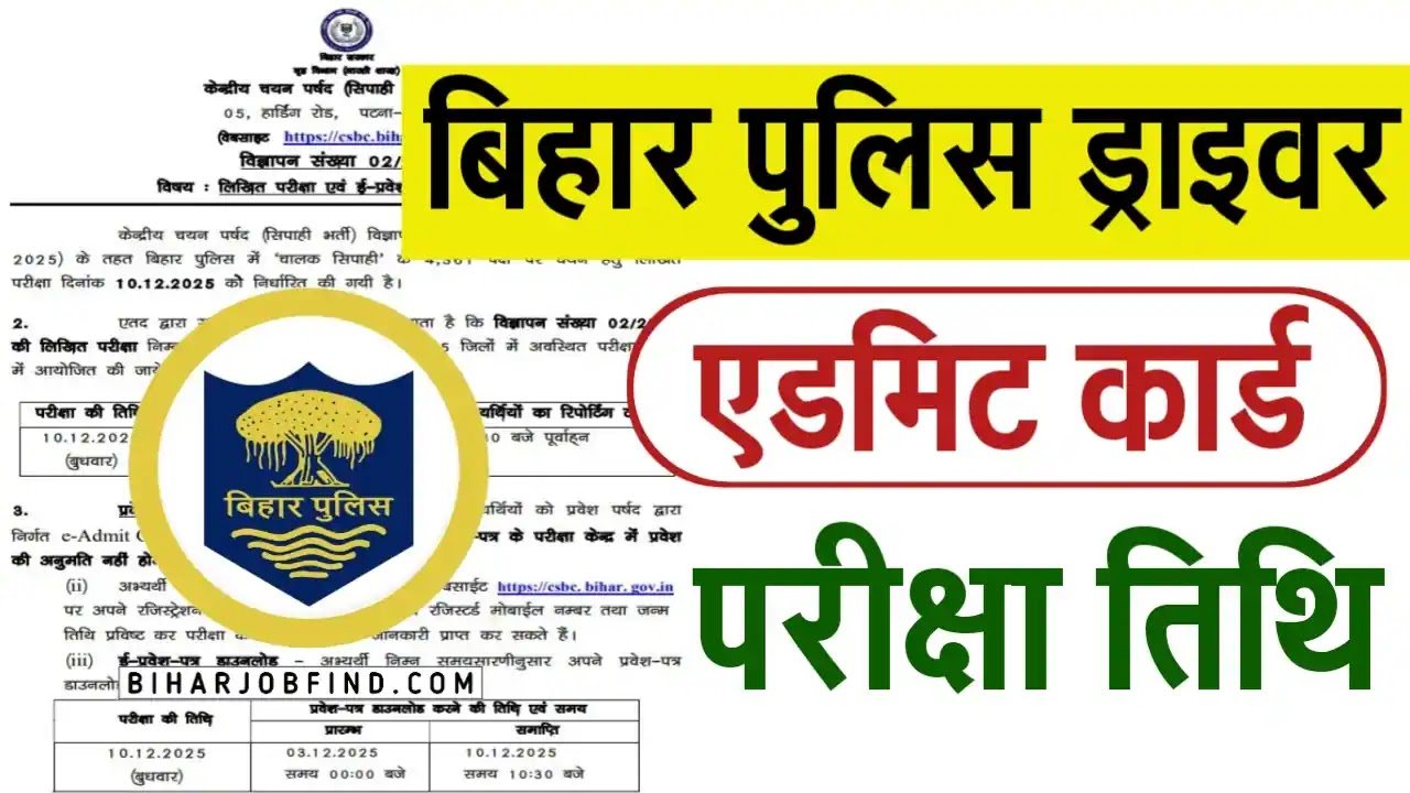 Bihar Police Driver Admit Card 2025 OUT