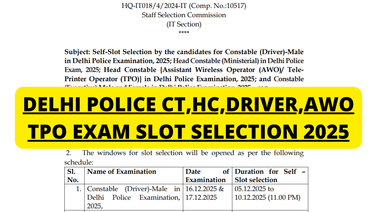 Delhi Police Constable Slot Selection 2025