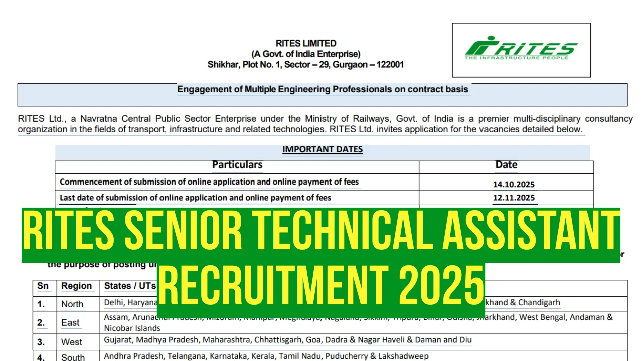 RITES Senior Technical Assistant Recruitment 2025